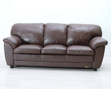 Lataa kuva Galleria-katseluun, 3-istuttava nahkasohva ruskea