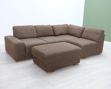 Load image into Gallery viewer, Asko 4-istuttava kulmasohva ja rahi ruskea