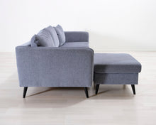 Lataa kuva Galleria-katseluun, 3-istuttava kangassohva ja rahi siniharmaa