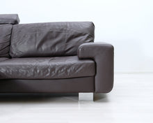 Lataa kuva Galleria-katseluun, 3-istuttava nahkasohva ja rahi ruskea