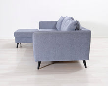 Lataa kuva Galleria-katseluun, 3-istuttava kangassohva ja rahi siniharmaa