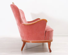 Lataa kuva Galleria-katseluun, Antiikkinen samettisohva vaaleanpunainen