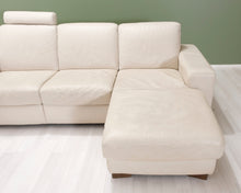 Lataa kuva Galleria-katseluun, 3-istuttava nahkasohva divaanilla luonnonvalkoinen