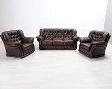 Lataa kuva Galleria-katseluun, 3-istuttava vintage nahkasohva tummanruskea