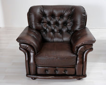 Lataa kuva Galleria-katseluun, 3-istuttava vintage nahkasohva tummanruskea