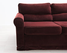 Lataa kuva Galleria-katseluun, 2,5-istuttava kangassohva vuodemekanismilla viininpunainen