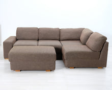 Load image into Gallery viewer, Asko 4-istuttava kulmasohva ja rahi ruskea