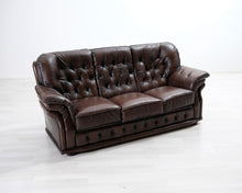 Lataa kuva Galleria-katseluun, 3-istuttava vintage nahkasohva tummanruskea