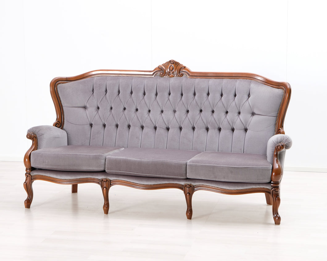 3-istuttava rokokoosohva vaaleanharmaa