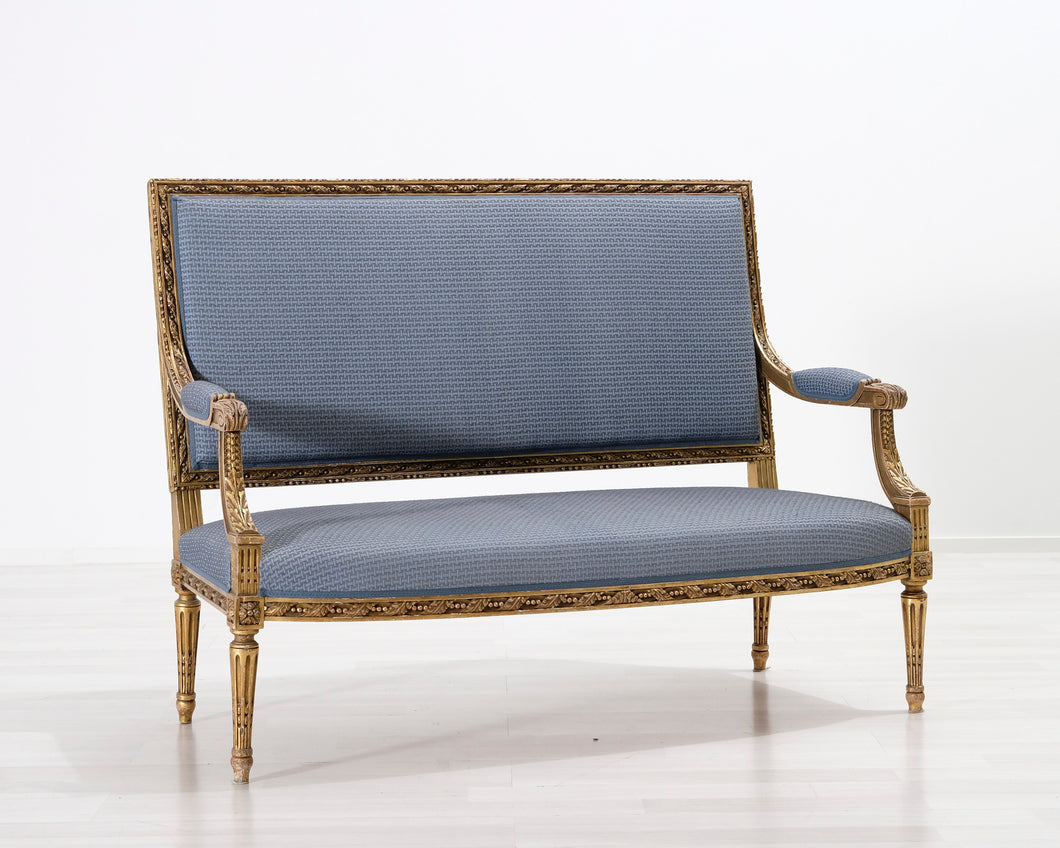 Antiikkinen 2-istuttava sohva sininen