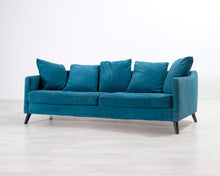 Lataa kuva Galleria-katseluun, 3-istuttava samettisohva turkoosi
