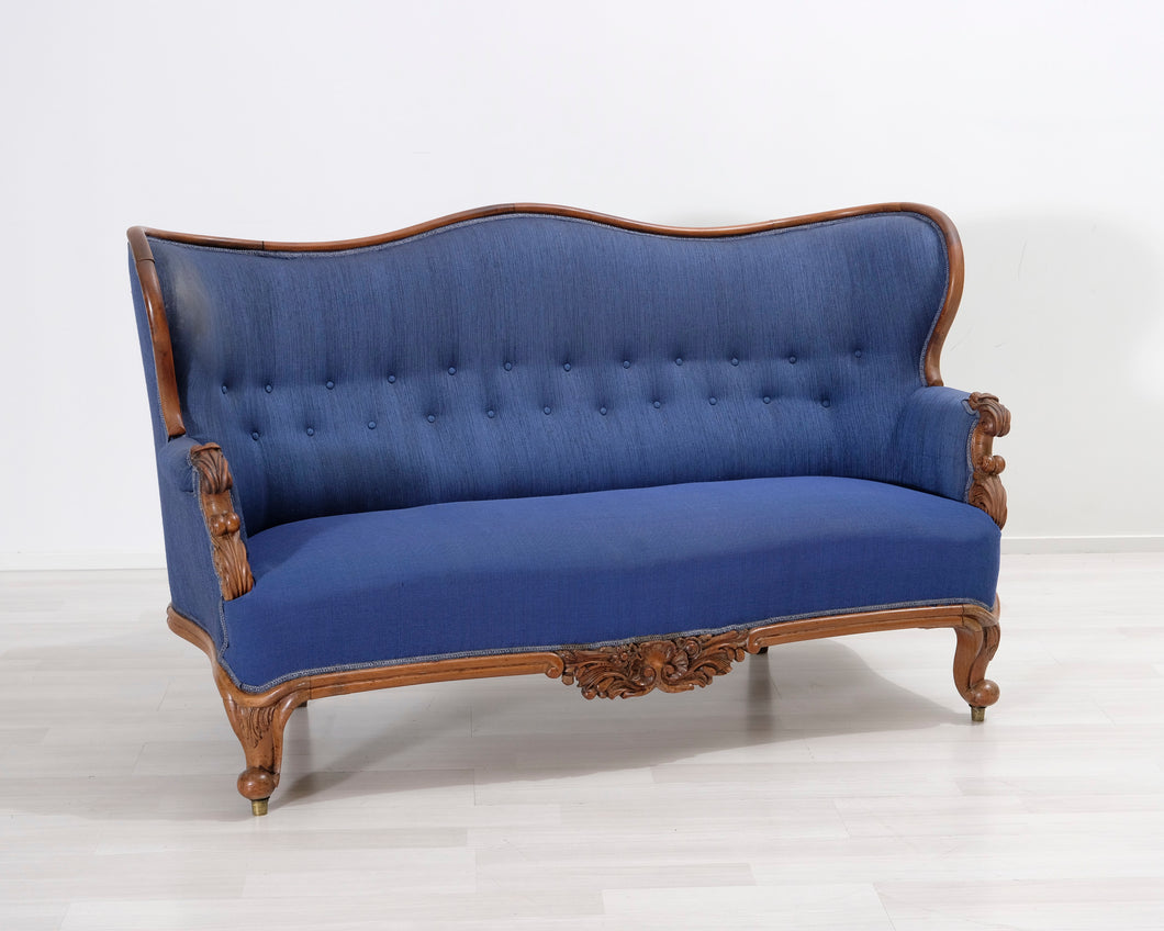 Antiikkinen 2-istuttava sohva sininen