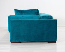 Lataa kuva Galleria-katseluun, 3-istuttava samettisohva turkoosi
