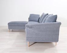 Lataa kuva Galleria-katseluun, 3-istuttava kangassohva ja jalkarahi siniharmaa
