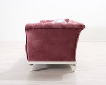 Lataa kuva Galleria-katseluun, 3-istuttava kangassohva vaaleanpunainen
