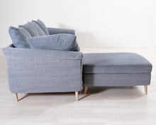 Lataa kuva Galleria-katseluun, 3-istuttava kangassohva ja jalkarahi siniharmaa
