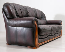 Lataa kuva Galleria-katseluun, 3-istuttava nahkasohva ruskea
