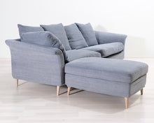 Lataa kuva Galleria-katseluun, 3-istuttava kangassohva ja jalkarahi siniharmaa
