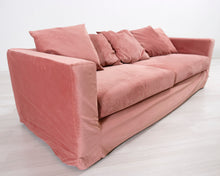 Load image into Gallery viewer, 3-istuttava kangassohva vaaleanpunainen
