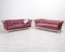 Lataa kuva Galleria-katseluun, 3-istuttava kangassohva vaaleanpunainen
