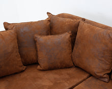 Lataa kuva Galleria-katseluun, 3-istuttava divaanikulmasohva ruskea tekonahka
