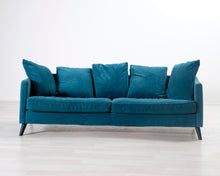 Lataa kuva Galleria-katseluun, 3-istuttava samettisohva turkoosi
