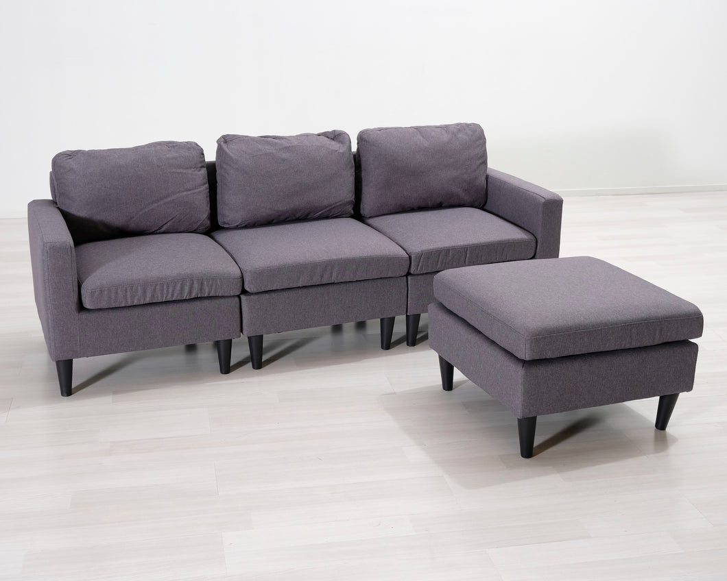 3-istuttava kangassohva ja rahi harmaa